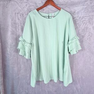 GeeGee 3X mint green ruffle sleeve blouse Women's Top flowy spring short sleeve